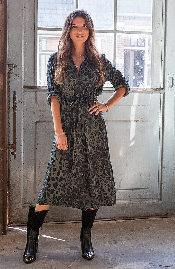 Panterprint Midi Jurk Genevieve Legergroen β shoparchief