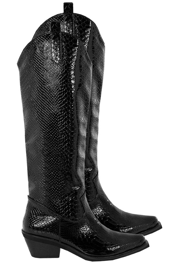 Slangenprint Lak Boots Caroline – shoparchief