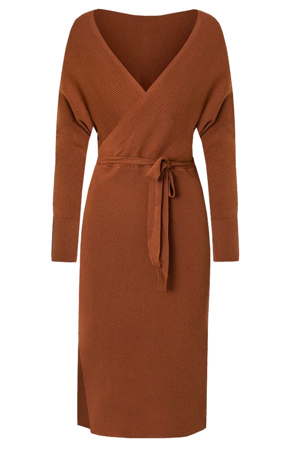 Stretch Omslag Jurk Mia Cognac – shoparchief