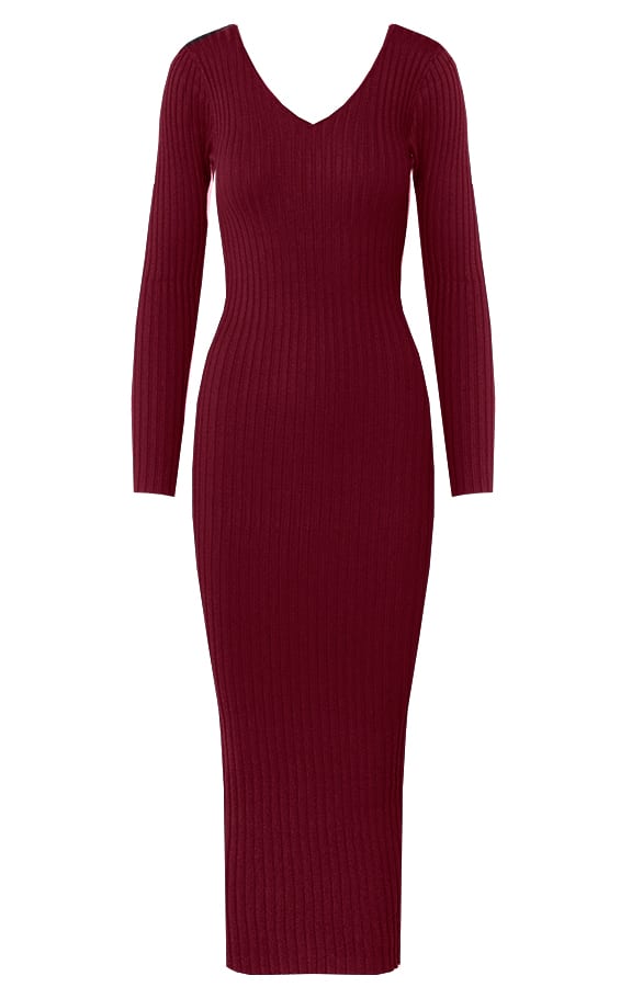 Stretch Rib Jurk Nola Bordeaux – shoparchief