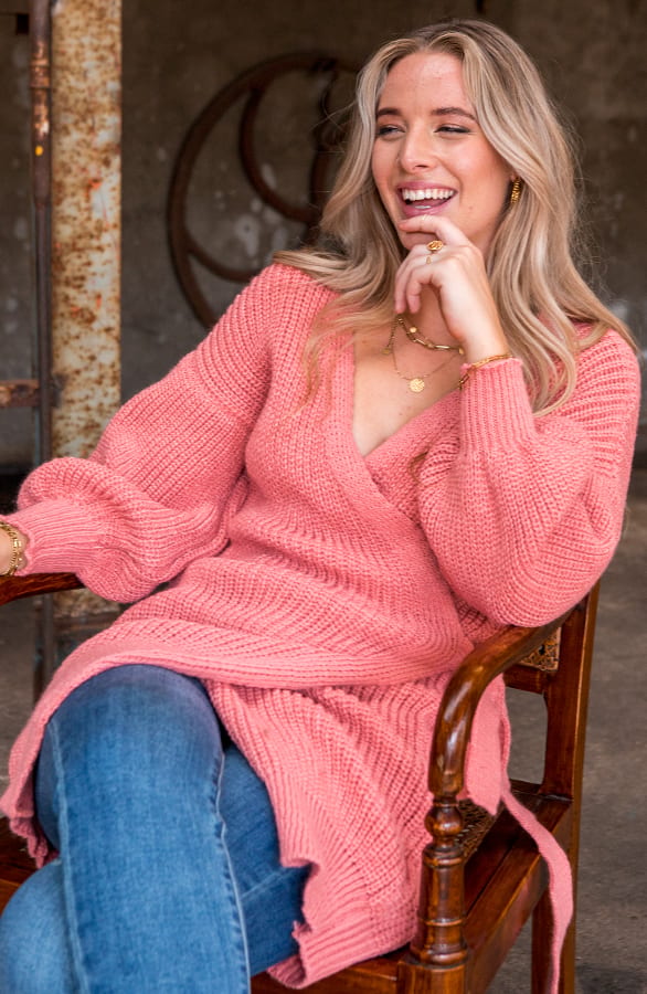 Strik Vest Lang Eliza Dust Koraal – shoparchief — foto 3