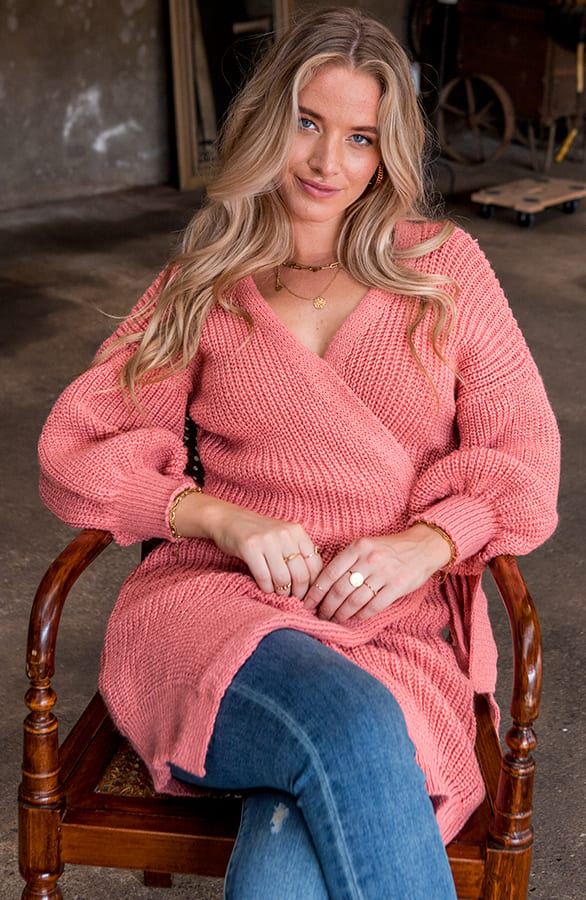 Strik Vest Lang Eliza Dust Koraal – shoparchief — foto 2