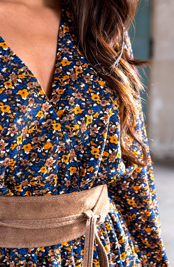 Bloemen Jurk Aya Blauw Oker – shoparchief — foto 4