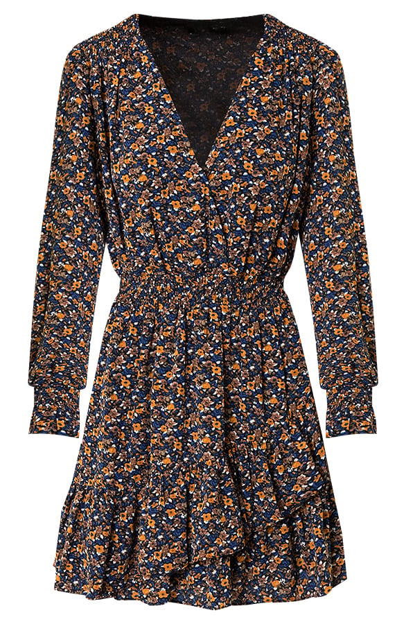 Bloemen Jurk Aya Blauw Oker – shoparchief