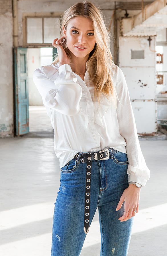 Blouse Ruches Satijn Annebel Wit – shoparchief
