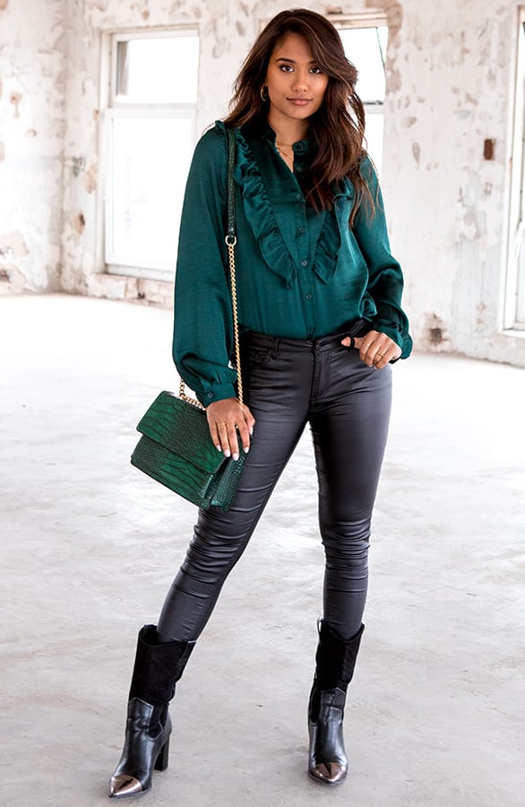 Blouse Ruches Satijn Annebel Smaragdgroen – shoparchief — foto 2
