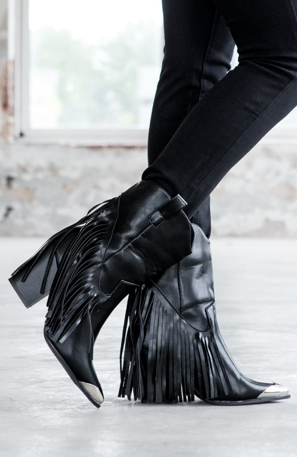 Fringe Boots Leer Alyssa Zwart – shoparchief — foto 2