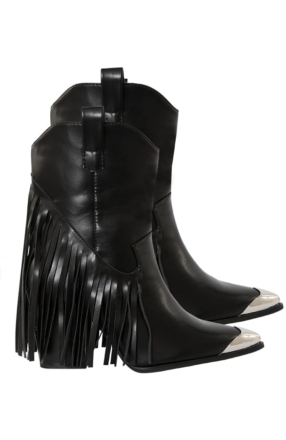 Fringe Boots Leer Alyssa Zwart – shoparchief
