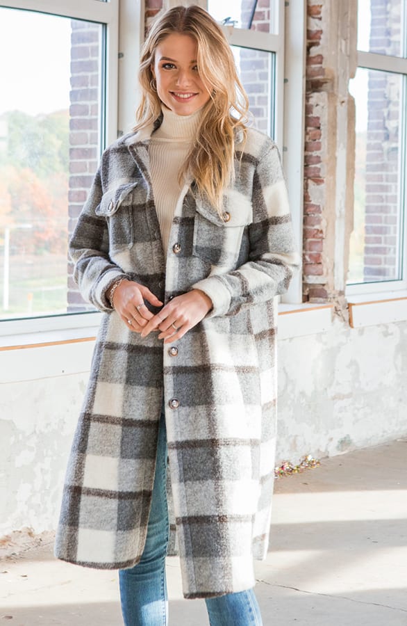 Geblokt Woven Jacket Lieve Grijs – shoparchief