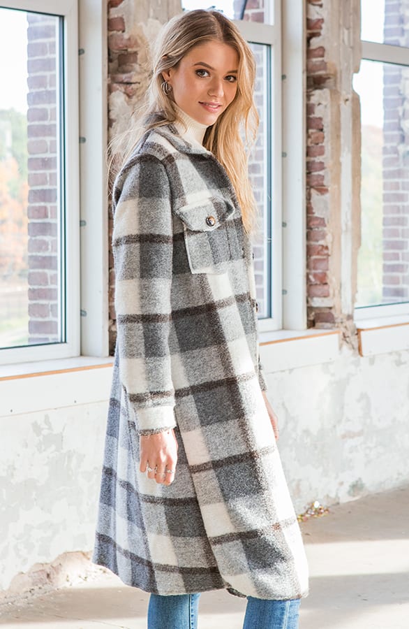 Geblokt Woven Jacket Lieve Grijs – shoparchief — foto 2