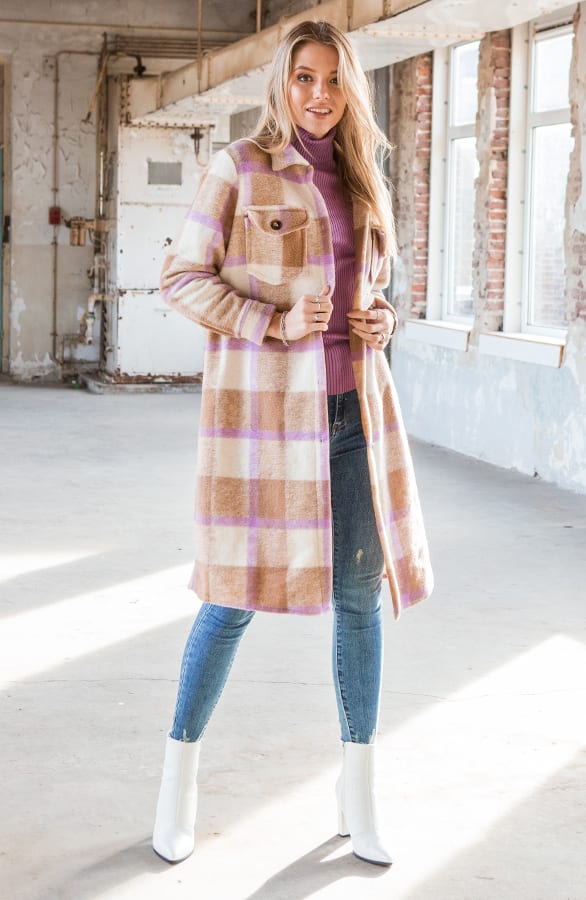 Geblokt Woven Jacket Lieve Camel Lila – shoparchief