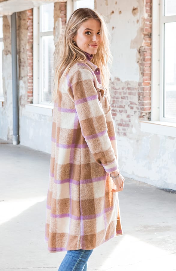 Geblokt Woven Jacket Lieve Camel Lila – shoparchief — foto 2