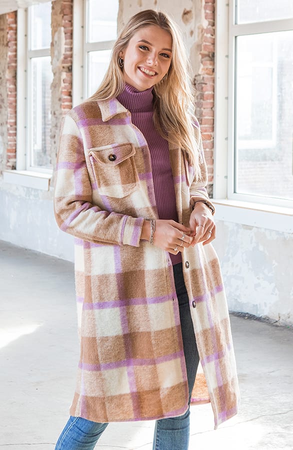 Geblokt Woven Jacket Lieve Camel Lila – shoparchief — foto 3