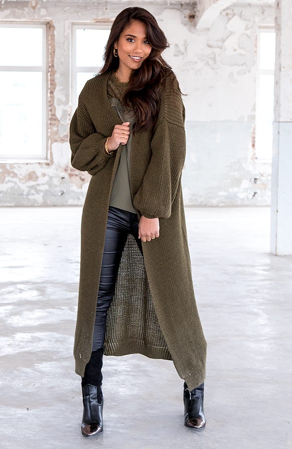 Gebreid Vest Lang Mila Army – shoparchief
