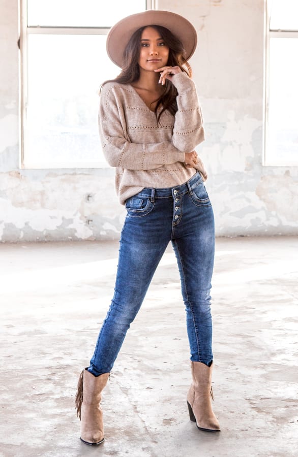 Gebreide Strepen V Trui Adeline Beige – shoparchief — foto 3