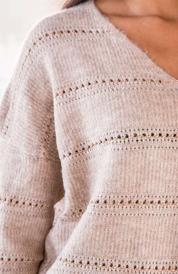 Gebreide Strepen V Trui Adeline Beige – shoparchief — foto 2