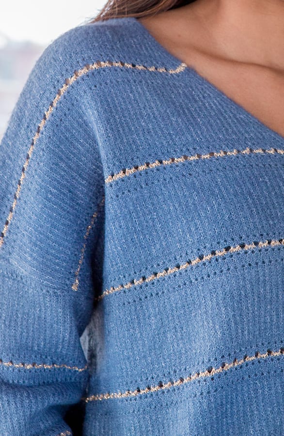 Gebreide Strepen V Trui Adeline Blauw – shoparchief — foto 3