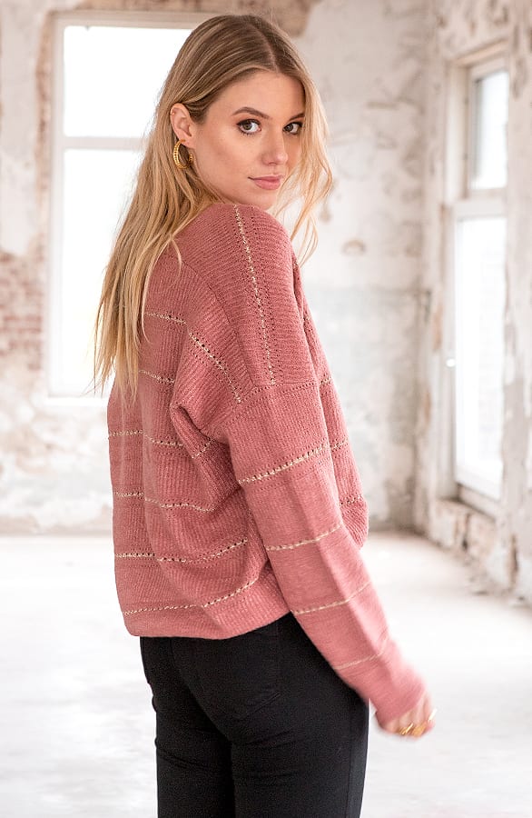 Gebreide Strepen V Trui Adeline Oud Roze – shoparchief — foto 2