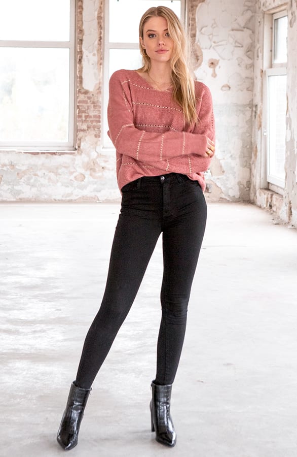 Gebreide Strepen V Trui Adeline Oud Roze – shoparchief — foto 4