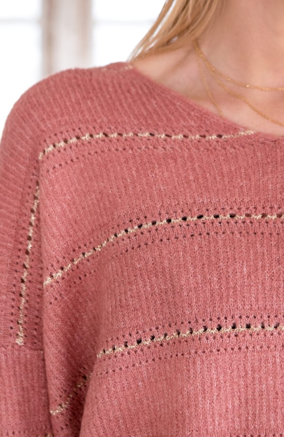 Gebreide Strepen V Trui Adeline Oud Roze – shoparchief — foto 3
