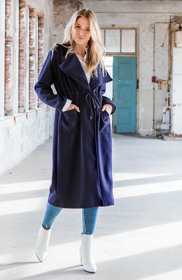 Lange Trenchcoat Jada Marineblauw – shoparchief — foto 3