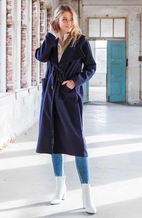 Lange Trenchcoat Jada Marineblauw – shoparchief