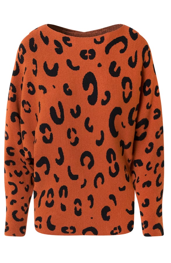 Oversized Leopard Trui Aïda Cognac Zwart – shoparchief