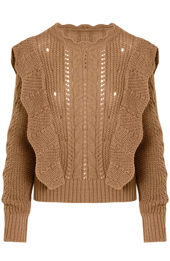 Ruches Trui Gehaakt Jolie Camel – shoparchief