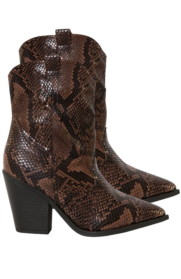Slangenprint Cowboy Laarzen Amberly Bruin – shoparchief