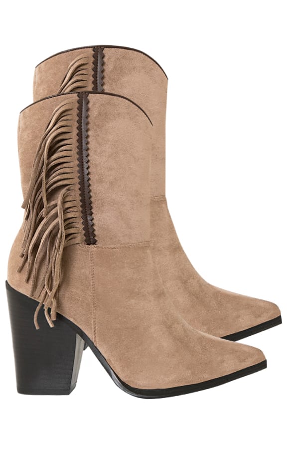 Suede Fringe Laarzen Amanda Taupe – shoparchief