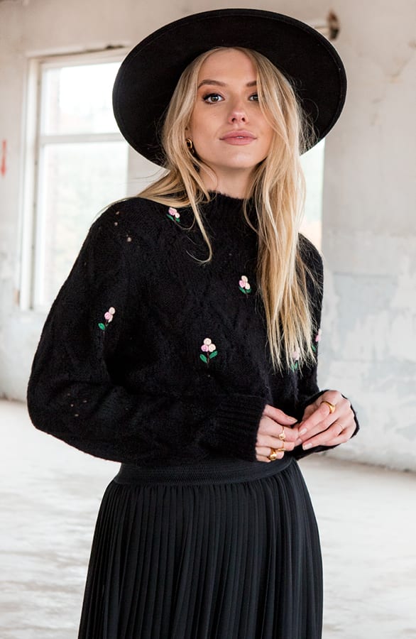 Trui Gebreid Flowers Alissa Zwart – shoparchief