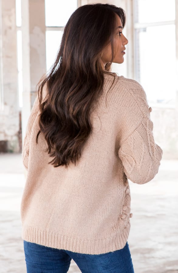 Vest Met Pompons Gebreid Teresa Beige – shoparchief — foto 3