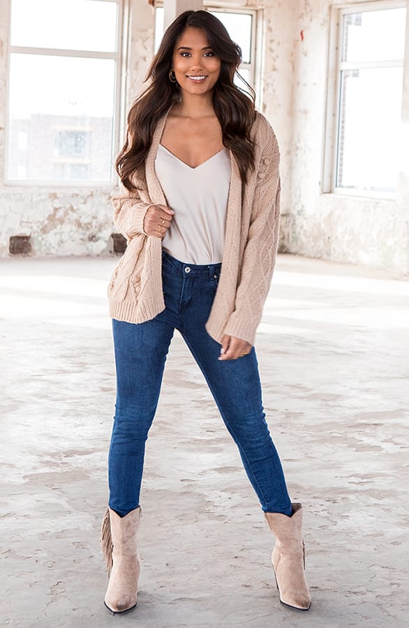 Vest Met Pompons Gebreid Teresa Beige – shoparchief — foto 2