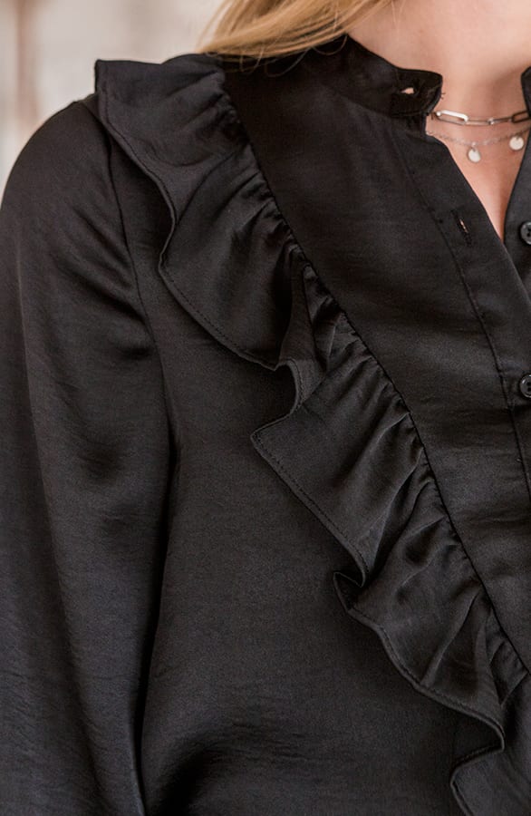 Blouse Ruches Satijn Annebel Zwart – shoparchief — foto 2