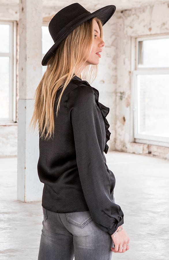 Blouse Ruches Satijn Annebel Zwart – shoparchief — foto 3