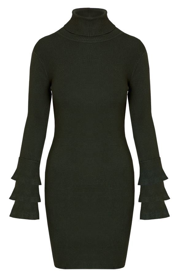Col Jurk Ruffles Noor Legergroen – shoparchief — foto 2