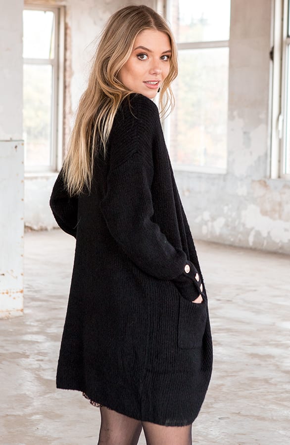 Gebreid Vest Knopen Celeste Zwart – shoparchief — foto 3