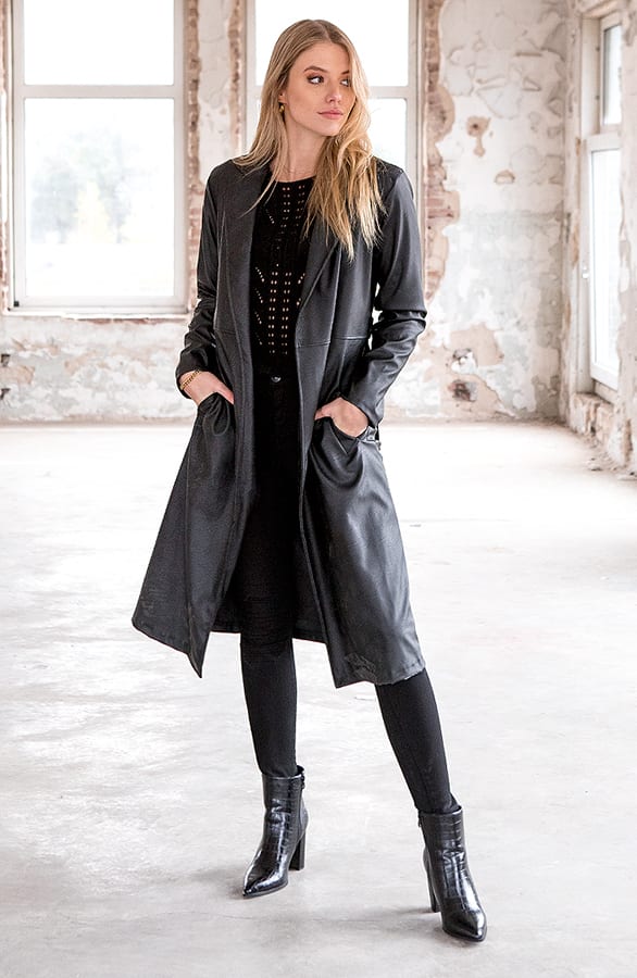 Lang leren vest Abbie Zwart – shoparchief
