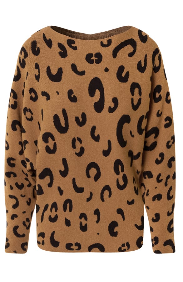 Oversized Leopard Trui Aida Camel Zwart – shoparchief — foto 6