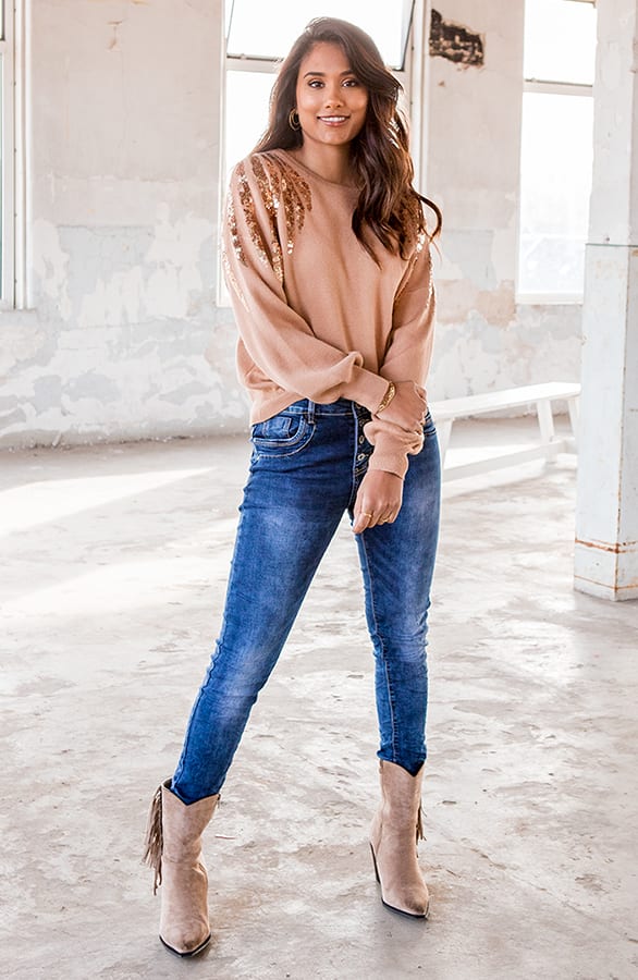 Pailletten Trui Suzy Camel – shoparchief — foto 3