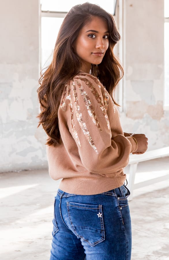 Pailletten Trui Suzy Camel – shoparchief — foto 2