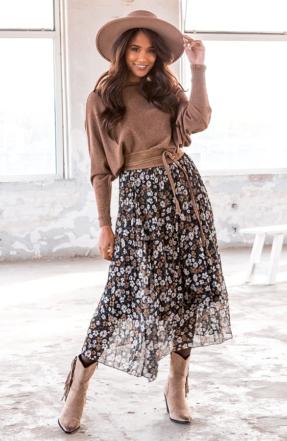 Plisse Maxi Bloemen Rok Dylan Taupe – shoparchief — foto 2