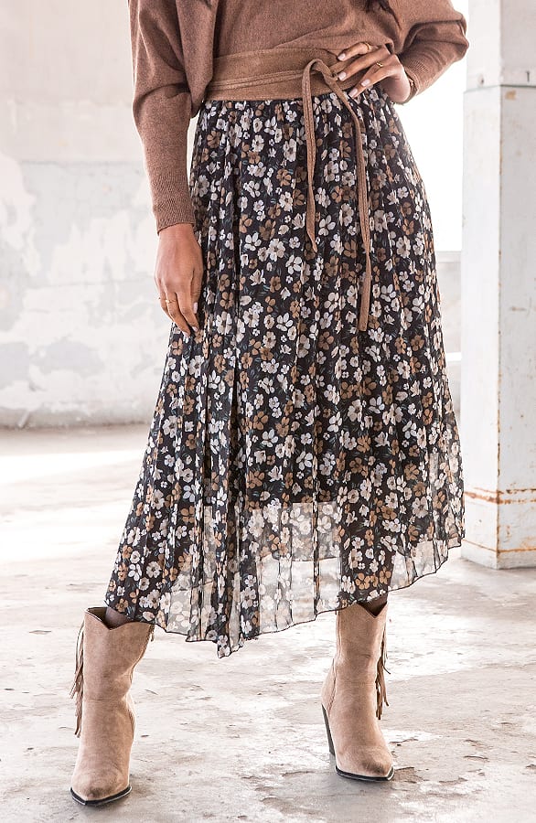 Plisse Maxi Bloemen Rok Dylan Taupe – shoparchief