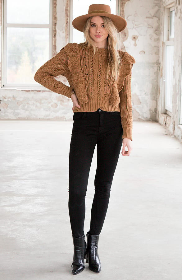Ruches Trui Gehaakt Jolie Camel – shoparchief — foto 4