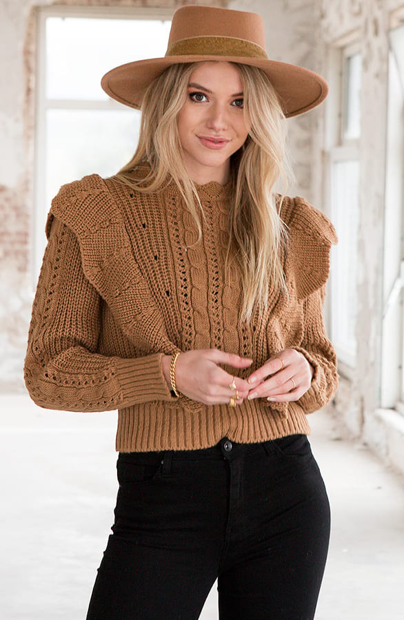 Ruches Trui Gehaakt Jolie Camel – shoparchief — foto 2