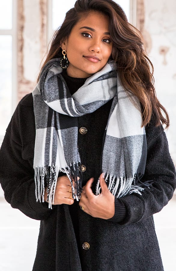 Sjaal Geblokt Cashmere Vera Grijs – shoparchief