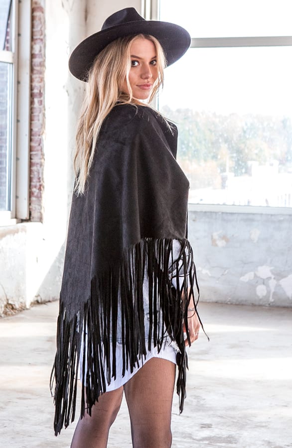 Suede Poncho Quirine Zwart – shoparchief — foto 2