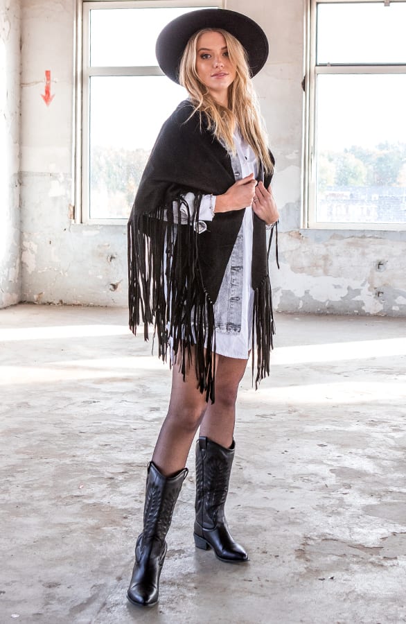 Suede Poncho Quirine Zwart – shoparchief — foto 5