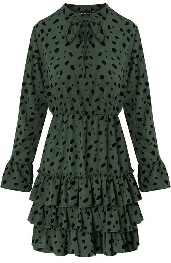 Evelyn Cheetah Ruches Jurk Legergroen – shoparchief