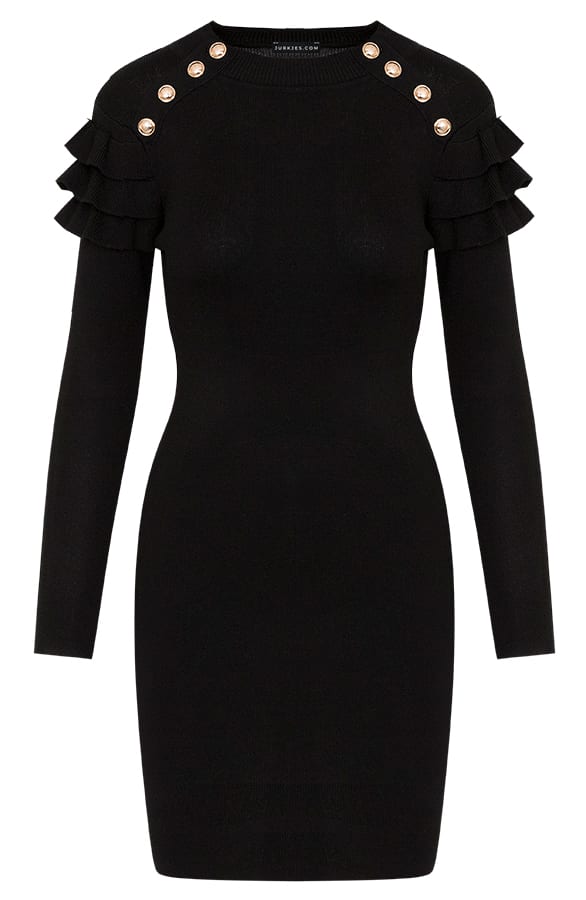 Ruches Knopen Jurk Louise Zwart – shoparchief